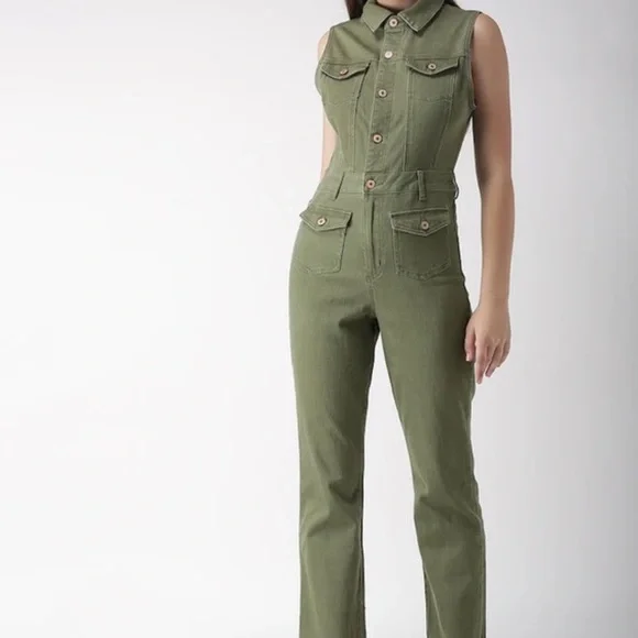 FOREVER 21 olive denim sleeveless utility jumpsuit - Picture 2 of 13